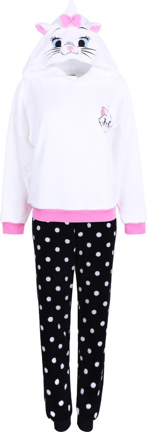 Warme, zwart-witte pyjama voor dames Marie Cat Disney