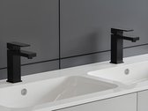 Shower & Design Set van 2 mechanische mengkranen met vierkante vorm van geborsteld roestvrij staal - Mat zwart - H17,3 cm - CANILAS L 5 cm x H 17.3 cm x D 15.2 cm
