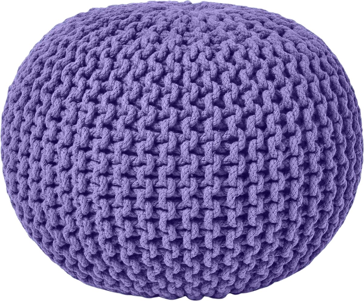 HOMESCAPES 35 cm Hoge Grijze Macrame Gebreide Zitpoef Been Gevuld