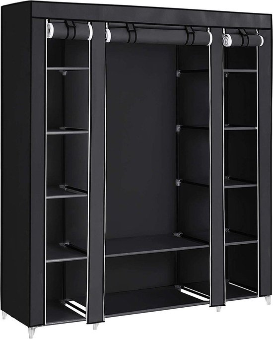 SONGMICS - XXL Canvas Garderobekast - Opvouwbare Garderobe kast - Met Kleding Ophangrail en 12 opslag planken - Stoffen Hangkast & Legkast - Kledingkast - Afm. 175 x 150 x 45 cm