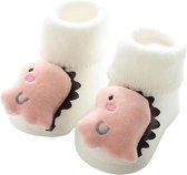 Babyslofjes roze draakje - kraamcadeau - pasgeboren baby - anti-slip - gevoerd - 0-6 maanden