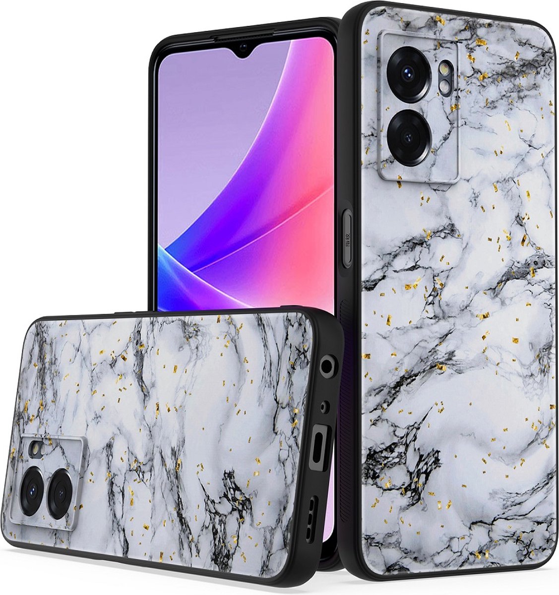 Silicone Hoesje Print - Backcover - Geschikt voor Oppo A77 5G - Marmer Wit