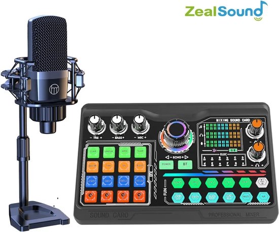 Zealsound Microfoon - Voor - Podcast - Professionele - Soundcard Kit - Pc - Smartphone - Laptop - Livestreaming - Youtube - Twitch - Facebook