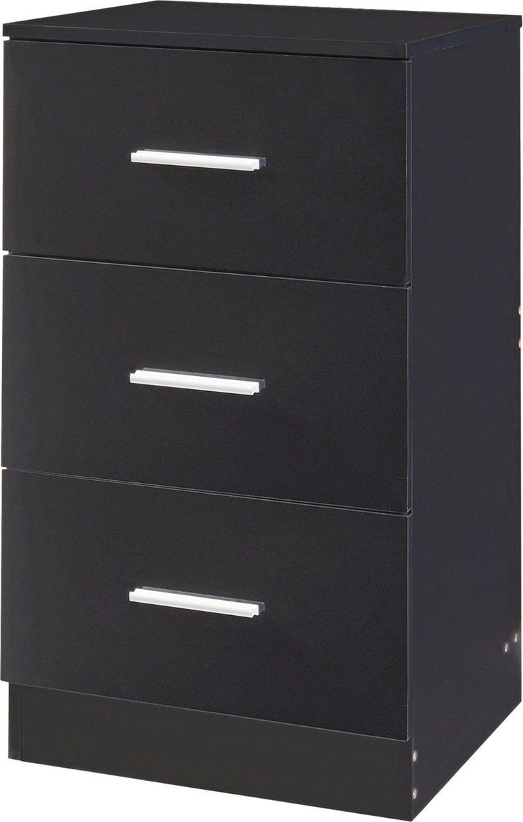 en.casa Nachtkastje Aurdal met 3 lades 66x37x34,5 cm zwart hoogglans