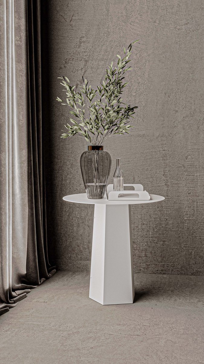 Gorillz Charm Bijzettafel - 50 x 50 cm - koffietafel - Metaal - Rond - Wit