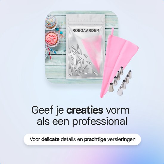Roegaarden Spuitzak met spuitmondjes - Herbruikbaar - BPA-vrij - 24 spuitmondjes - Roze