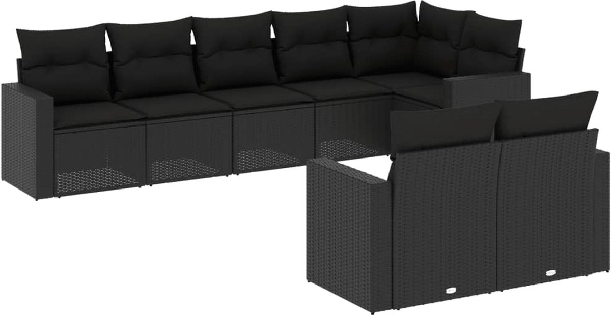 vidaXL 8-delige - Loungeset - met - kussens - poly - rattan - zwart