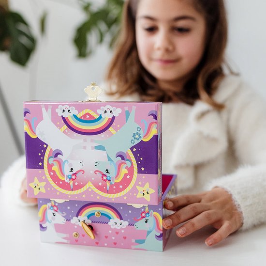 Totum Unicorn sieradendoosje, juwelenkistje muziekdoosje met geluid, draaiende unicorn en spiegel - cadeautip van Totum — afbeelding 4