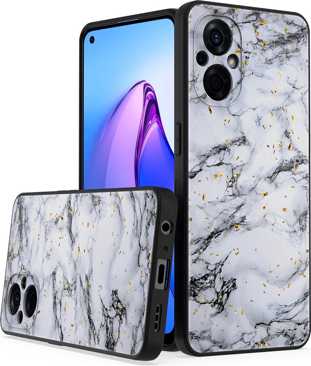 Silicone Hoesje Print - Backcover - Geschikt voor Oppo A76 - Marmer Wit
