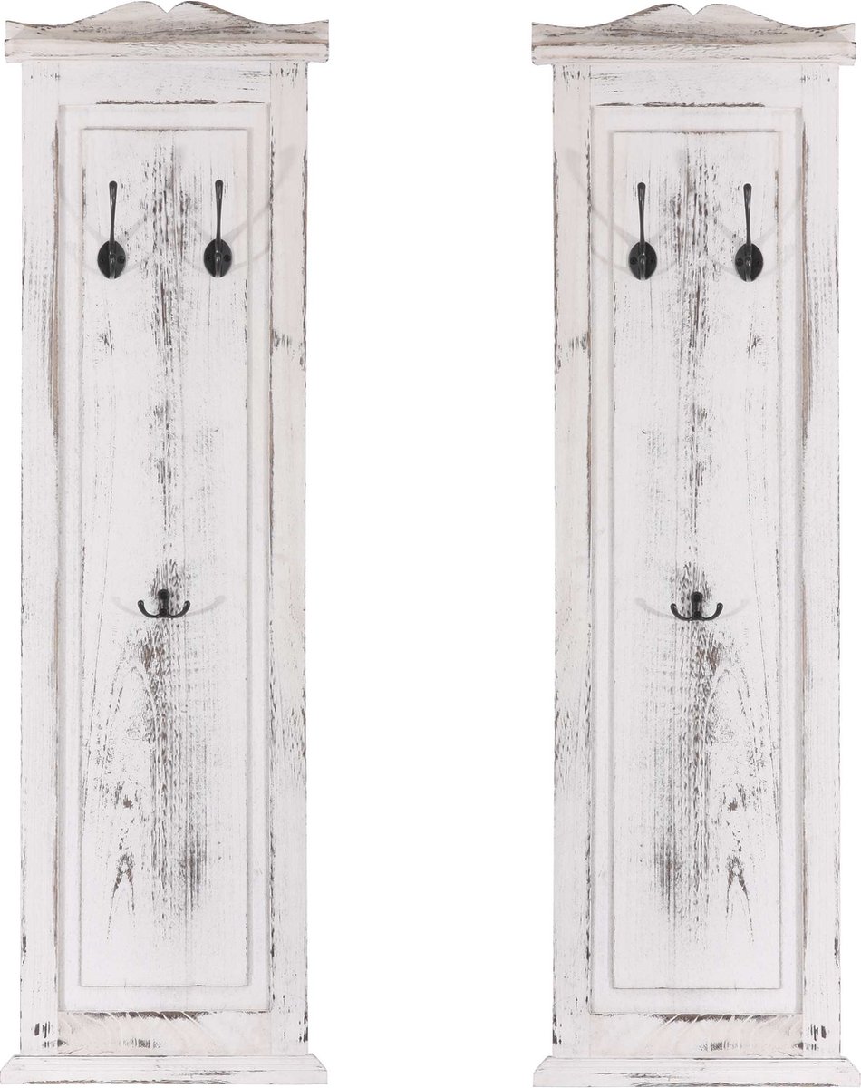 Cosmo Casa Set van 2 kapstokken - Wandkapstok- Kapstokpaneel- Houten wandhaken 109x28x4cm - Wit shabby