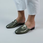 Manfield - Dames - Groene metallic leren muiltjes - Maat 40