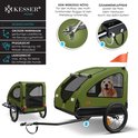 Groene hondenfietskar met golden retriever, in twee formaten en met bevestigingssysteem.