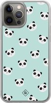 Casimoda® hoesje - Geschikt voor iPhone 12 Pro - Panda Print - 2-in-1 case - Schokbestendig - Dierenprint - Verhoogde randen - Mint, Transparant