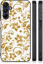 Back Cover Siliconen Hoesje Geschikt voor Samsung Galaxy A15 Telefoonhoesje met Zwarte rand Gouden Bloemen