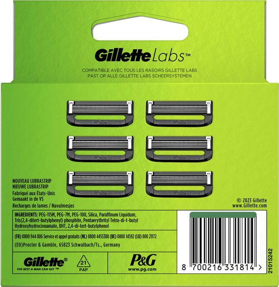 GilletteLabs - With Exfoliating Bar En Heated Razor - 6 Scheermesjes Van Gillette