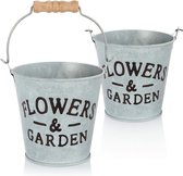 2 x metalen bloempot - plantenpot mini metalen emmer - vintage bloembak - kruidenpot om neer te zetten en op te hangen - Ø 13 x 12,5 cm (mini-emmer, 2 stuks)