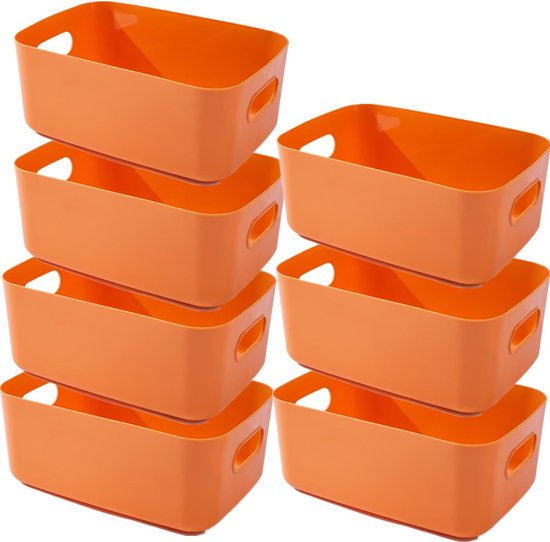 7 opbergdozen kunststof opbergmand met handgrepen 25 x 18 x 10 cm, badkamer keukenkast-organizer, opbergmand, opbergdoos keuken, dozen, opslag voor keuken, badkamer, speelgoed (oranje)