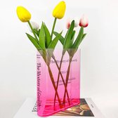 Boekvaas, acryl tulpenvaas, moderne minimalistische boekenvaas, decoratie voor middenstukken en woondecoratie (kleurverloop roze)