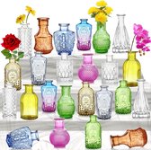 Kleine vazen ​​set veelkleurig 24-delig minivaas glas vintage bruiloft kristallen heldere bloemenvaas verschillende maten moderne smalle glazen vazen ​​tafeldecoratie voor bloemen decoratie woonkamer badkamer Moederdag cadeau
