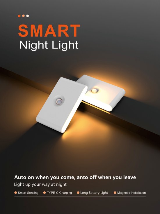 LED Nachtlampje - Nachtlampjes - Sensor lamp binnen - Trapverlichting led bewegingssensor - Trapverlichting draadloos - Magnetische Montage - Oplaadbaar - Wandlamp binnen - Kastverlichting- Met Ronde lens - Wit