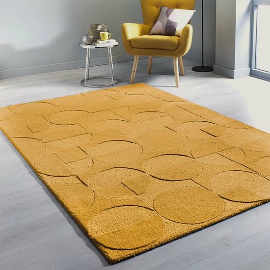 Flycarpets Gigi Modern Wol - Geo Vloerkleed - Okergeel - 120x170 cm