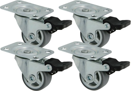 AMIG roulette pivotante/roue de transport avec frein - 4x - D25mm - caoutchouc - capacité de charge 40kg - gris