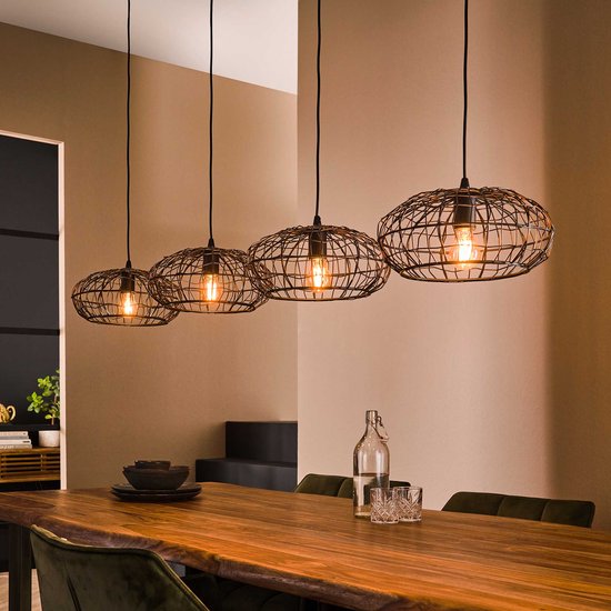 Lampe suspendue Connect xl | 4 lumières | Noir marron | 170x34x150 cm | réglable en hauteur | salle à manger salon | design industriel / moderne