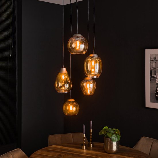 Lampe à suspension étagée mix | verre ambré | Ø 43 cm | hauteur réglable jusqu'à 150 cm | Salon salle à manger | éclairage d'ambiance