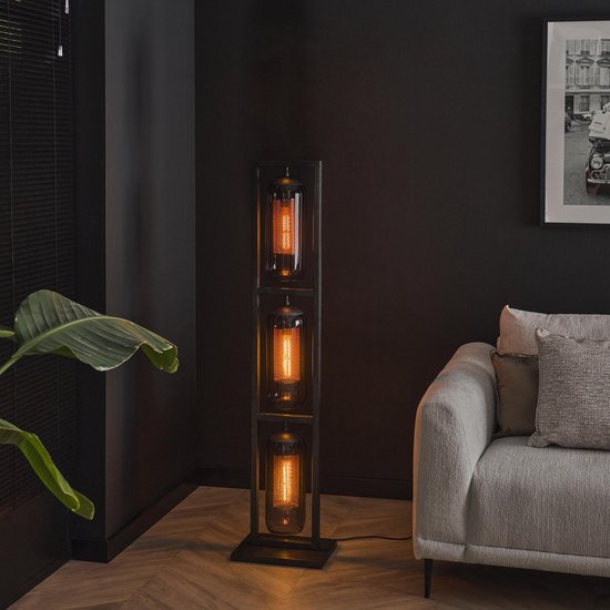 Tour de lampadaire Design | 3 lumières | en verre fumé en acier perforé | Noir Artic | 32x23x158 cm | moderne / industriel | salon/bureau