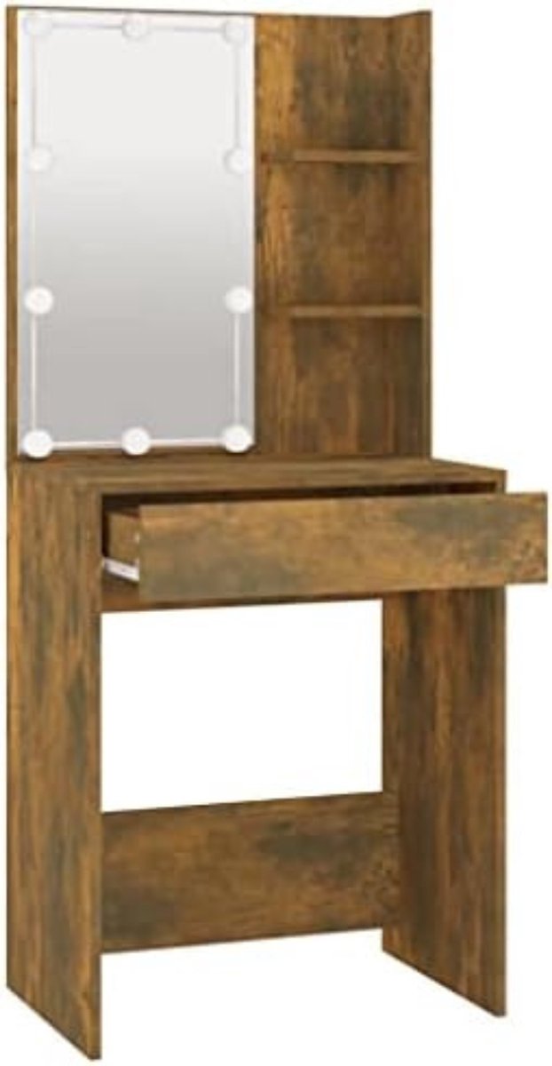 Kaptafel met spiegel en verlichting 60x40x140 cm Eiken