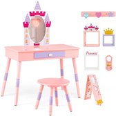 Kaptafel kind - Kaptafel kinderen - Make up tafel kind - Kaptafel voor meisjes - 74 cm x 39 cm x 101,5 cm - Roze