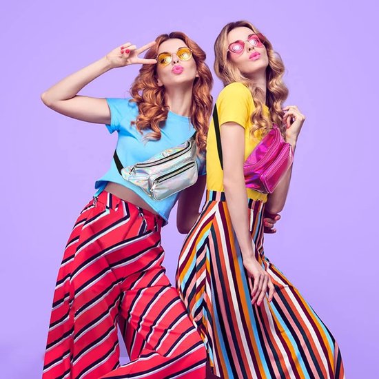 thumbnail: Heuptas Daren Jaren 90 Stijl - Glinsterende Holografische Tas Met Tattoo Halsketting Set, Waterdicht