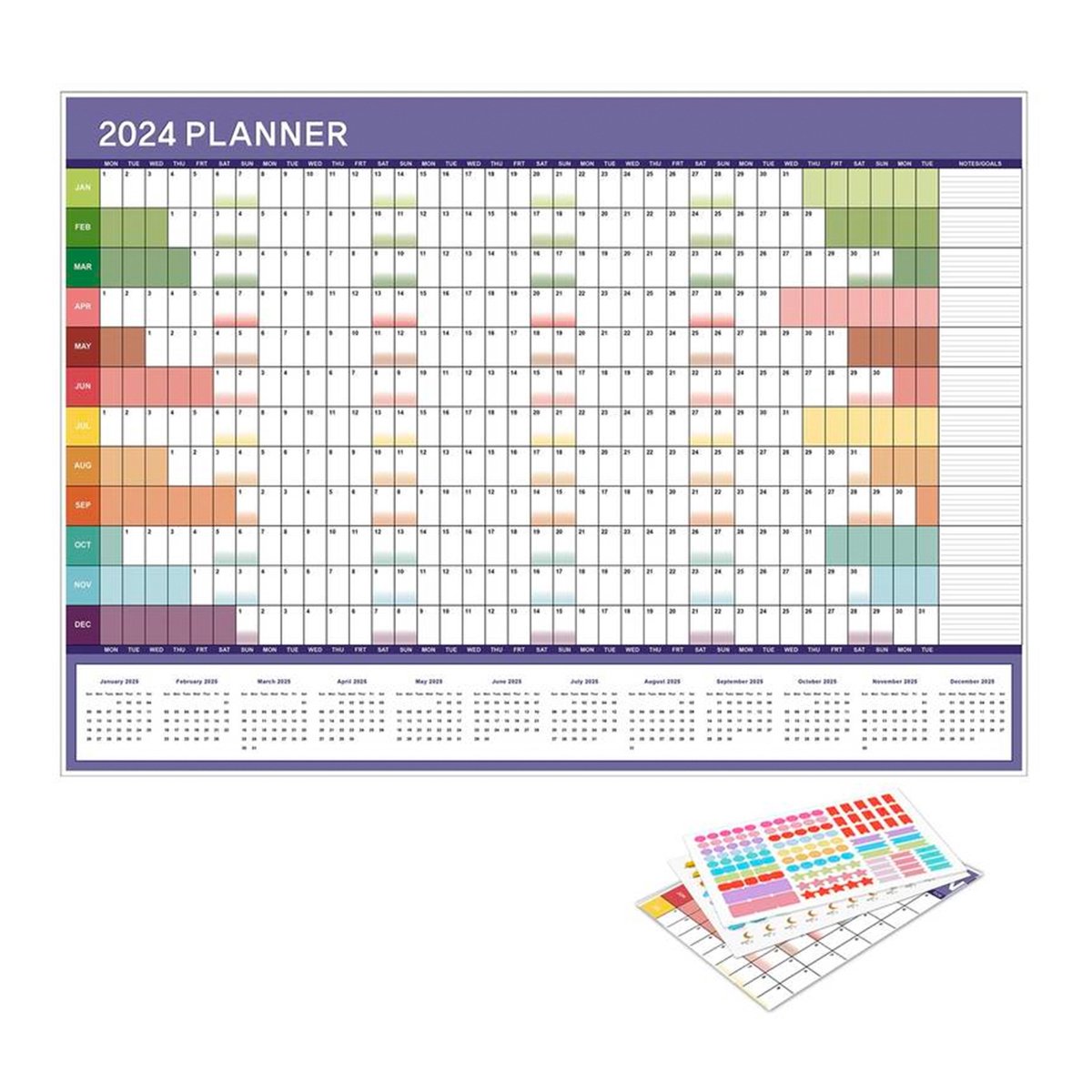 Team Bicep Jaarplanner 2024 - Wandkalender - Volledig Jaaroverzicht - Januari tot December - Voor Thuis, Kantoor en School - Paars