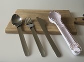 Afecto bestekset to go RVS - vork-mes-lepel- in handige siliconen roze beschermhoes- gemakkelijk schoon te maken