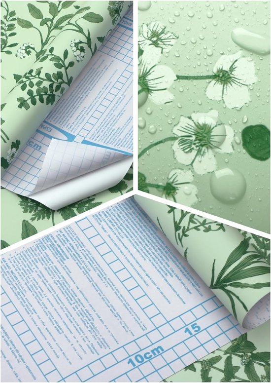 Hode Behang zelfklevend groen bloemen 44 x 300 cm, meubelfolie keuken patroon, plakfolie planten blad waterdichte zelfklevende folie voor meubels, woonkamer slaapkamer