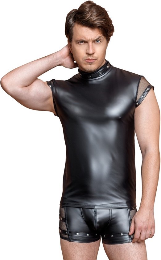 Chemise effet mouillé mat avec éléments en maille