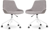 Nolon Nout-Isa Bureaustoelen Set van 2 Bouclé Taupe - Stof - Verstelbaar - Wielen - Zonder Armleuning - Wit Onderstel