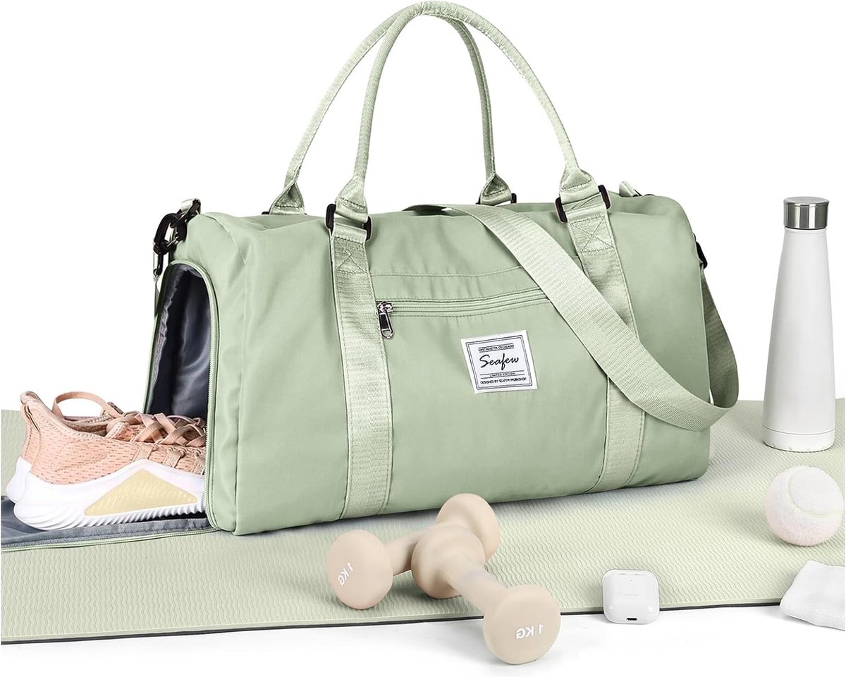 Sporttas, duffeltas voor dames, sporttas met vak voor nat en schoenenvak, reistas, overnachtingstas, lichte waterdichte sporttas, handbagagetas voor heren, weekendtraining