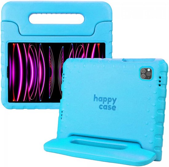 HappyCase Kinder Tablethoes Geschikt voor Apple iPad Pro 12.9 | Kindvriendelijke Hoes | Beschemhoes | Kinderhoes | met Handvat en Standaard | Blauw