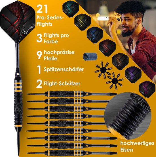 KESSER® Dartbord Sisal met Surround Ring Zwart - 38-delige Dart Set inclusief 9x Dartpijlen en 21x Dartflights + Accessoires van Merkloos — afbeelding 3