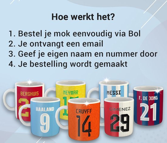 PSV Eindhoven Mok - Gepersonaliseerd met naam en nummer - 325ml - Voetbal cadeau Mokken - PSV Artikelen Shirt Mok - Kleurmedia.nl®