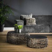 Salontafel set van 2 Maze | zandgegoten design | zwart nikkel | 75x75x30 cm | robuust en modern | woonkamer