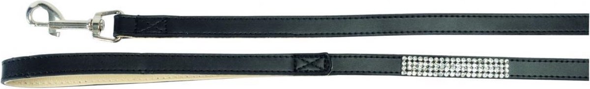 CAMON Fashion Hondenriem / Hondenlijn - Echt Leder - Zwart-Crème - Strass Steentjes - Breedte: 15 mm - Lengte: 120 cm