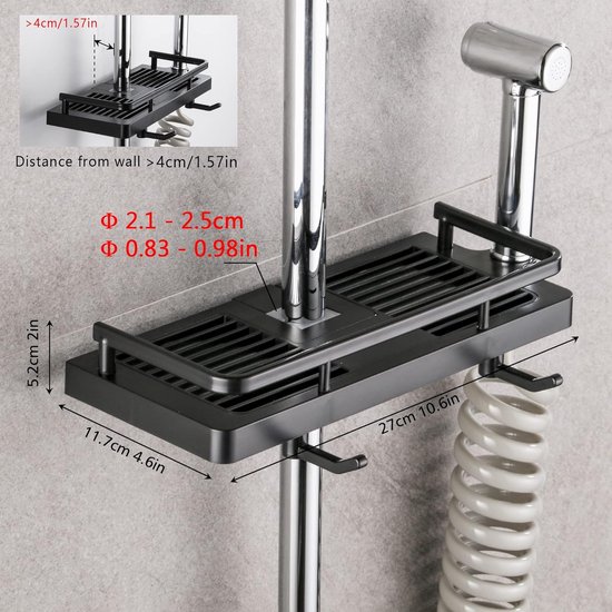 Douchestangen, caddy, opbergrek, doucheplank, geen boren met ophangen