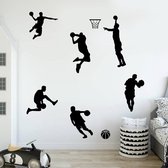 Basketbal muursticker 6 man spelen basketbal muursticker verwijderbare PVC muurkunst voor basketbalfan jongens kamer decoratie basketbal kamer 40 x 98 cm