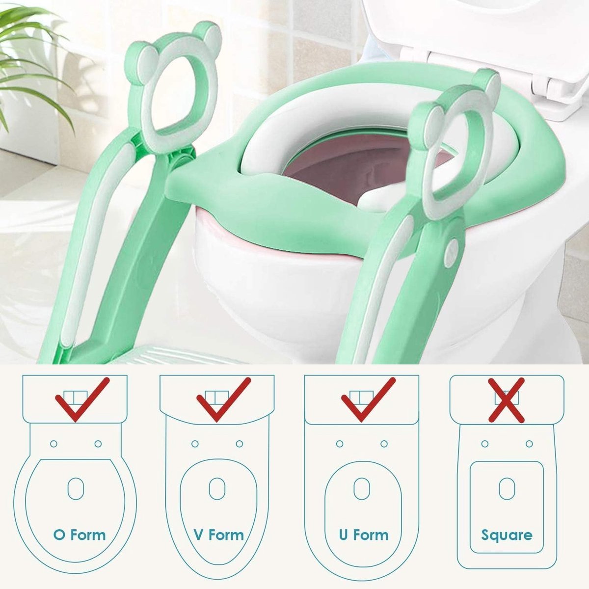 Toiletbril voor kinderen, met trap - verstelbare toilettrainer met PU zitkussen, antislip, voor jongens en meisjes