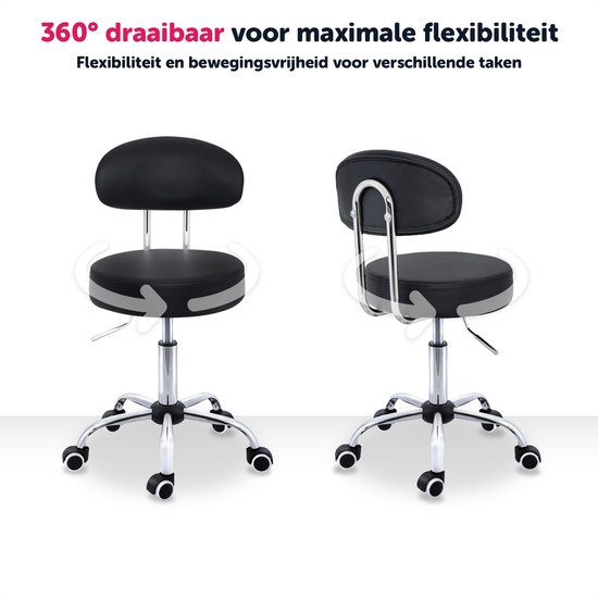 Lage Rolkruk 360° Roterend - Waterdichte Ronde Kruk Op Wielen, Wit - Comfortabel Voor Hal, Woonkamer & Huishoudelijke Taken