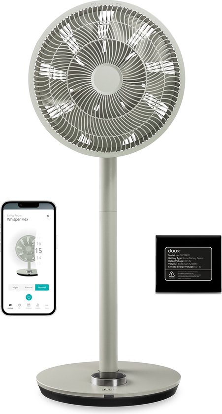 Duux Whisper Flex - Smart Statiefventilator met Dock & Accu - Staande Ventilator & Tafelventilator - Sage