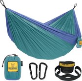 Hangmat - Outdoor hangmat voor 2 personen - Ultralichte reishangmat - Belastbaar tot 226 kg - Camping Accessoires - Incl. ophanging en karabijnhaak (zeeschuim groen en marine)