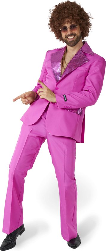 Suitmeister Disco Kostuum - Saturday Night Fever Kostuum - Inclusief Jasje en Flare Pants - Carnaval - Roze - Maat: 2XL
